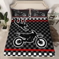 thumbnail image 2 of Feelyou Boys Motorcycle Sports Twin Sheet Sets, Extreme Sport Atehlete Twin Fitted Sheet, Black White Checkered Buffalo Flat Sheet, Microfiber Bedroom Decor, 3pcs, 2 of 7