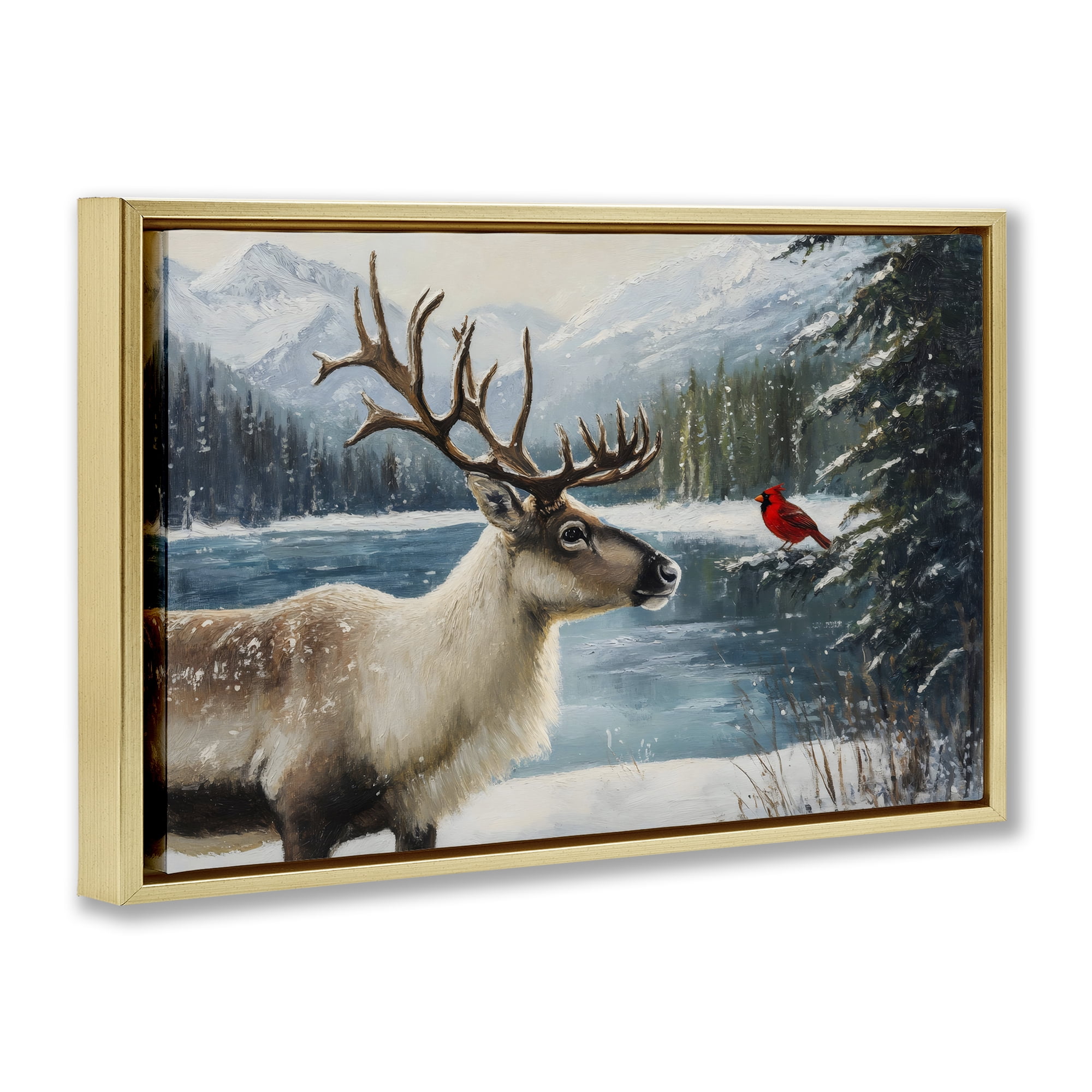 Christmas Conversation In Wild Gold Framed Floater Canvas Wall Art, design by Petal Prints Design