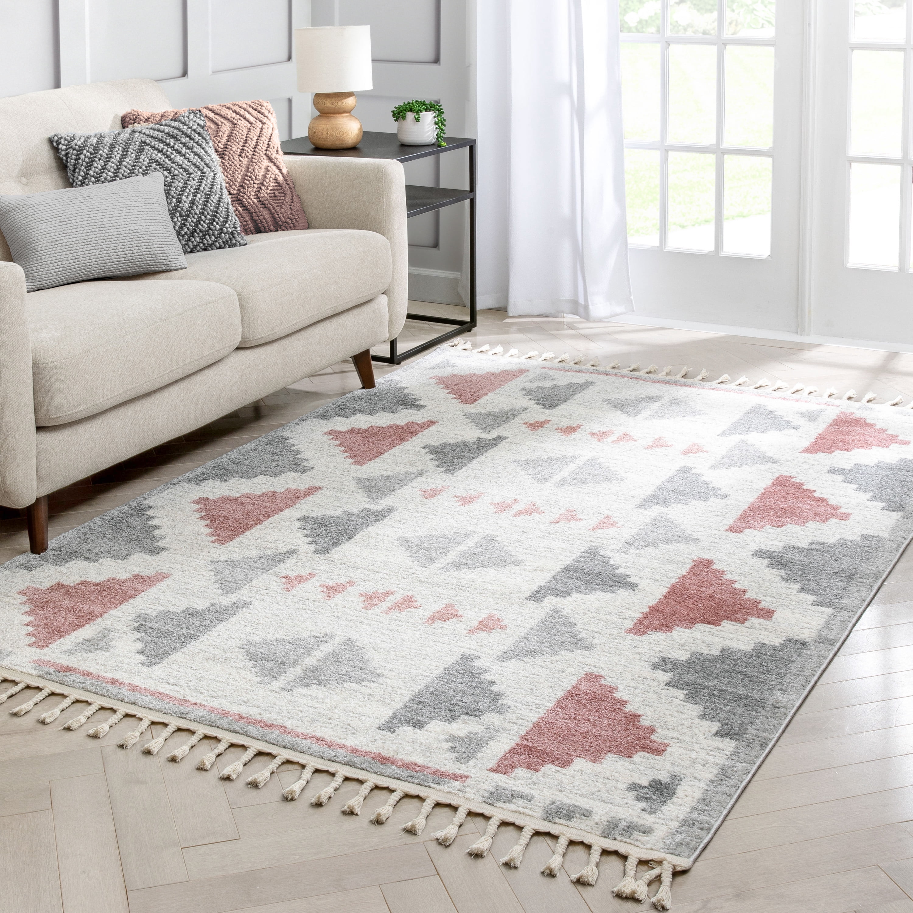 Well Woven Serenity Ada Moroccan Tribal Geometric Blush 5'3" x 7'3" Area Rug
