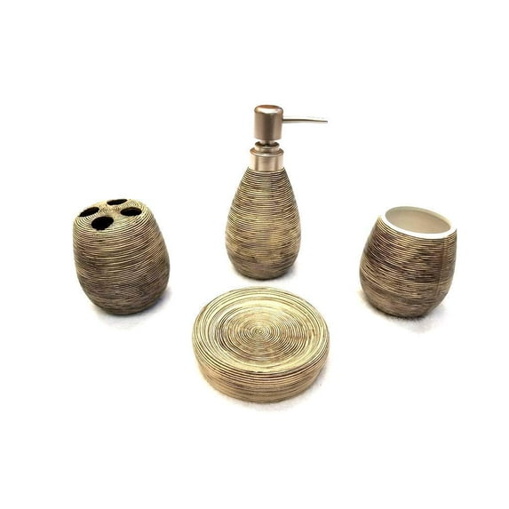 Empire Home Modern Stone 4-Piece Bathroom Accessory Ceramic Set 
