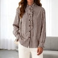 thumbnail image 4 of COMVALUE Womens Plaid Ruffle Button Down Blouse Casual V Neck Long Sleeve Gingham Trendy Tops Work Checkered Shirt (Khaki, XL), 4 of 8