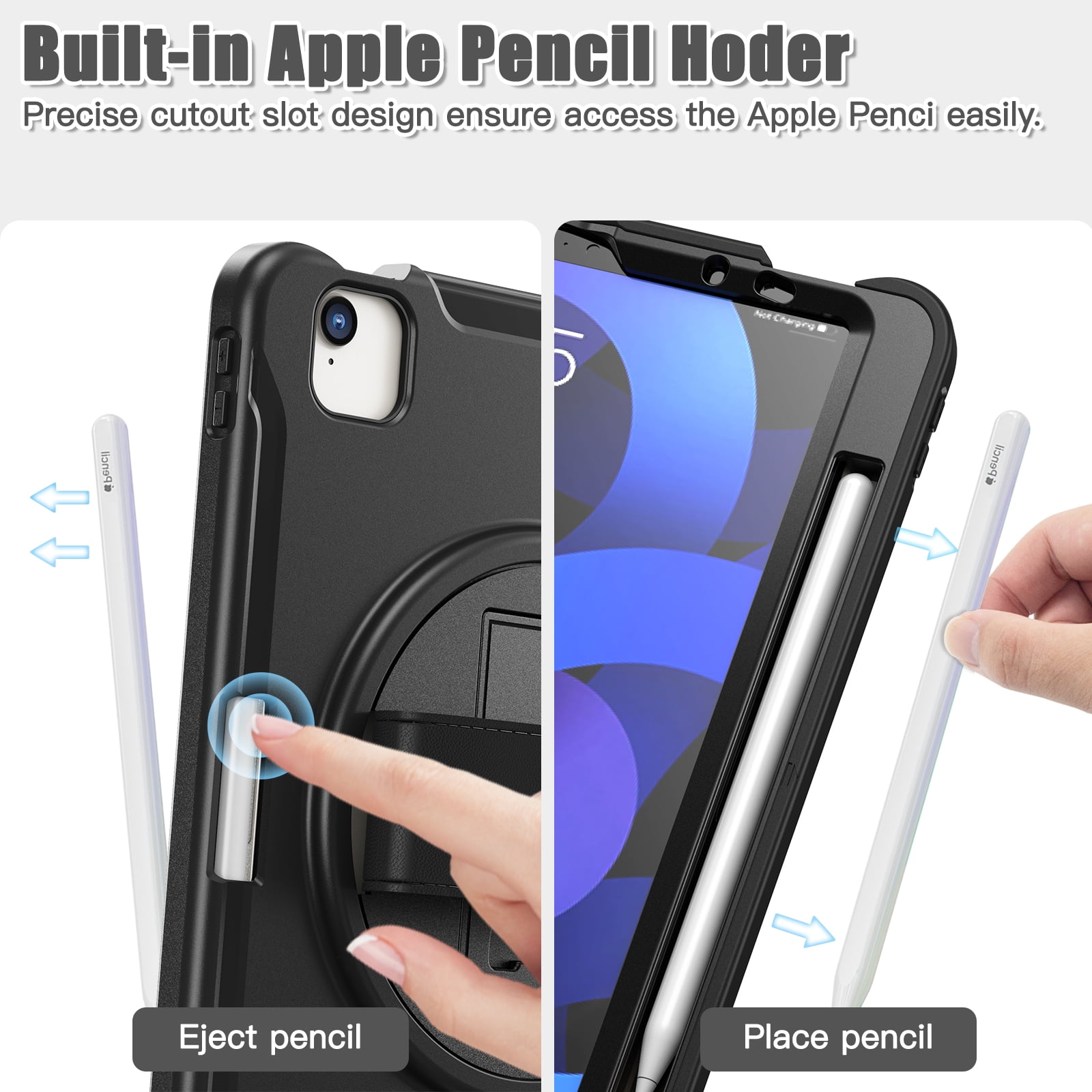 For iPad Air 11 Inch 2026/2025/2024 Case with Pencil Holder, Military Grade Shockproof Kickstand Handle Strap Anti-Scratch Kids Friendly Bumper Tablet Case Cover for Apple iPad Air 11" M4 M3 M2