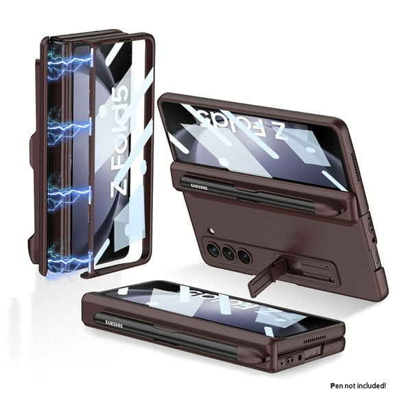 Nalacover for Samsung Galaxy Z Fold5 Kickstand Case with Built-in Screen Protective Film, Rugged PC Side Pen Slot Magnetic Hinge Protection Shockproof Phone Cover for Samsung Galaxy Z Fold5,Winered