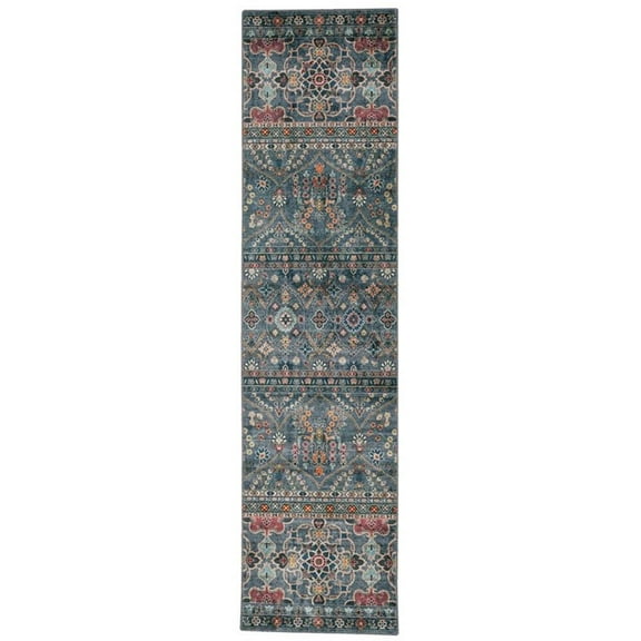 Linon Washable Buford Polyester 2'x8' Rug in Teal Blue