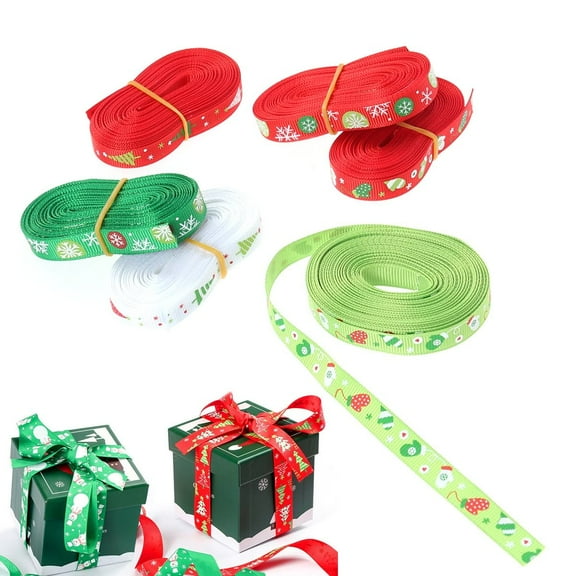 HONITANO 6Pcs Christmas Ribbon for present Packaging Polyester Satin and Grosgrain Assorted Color Belt and Thread