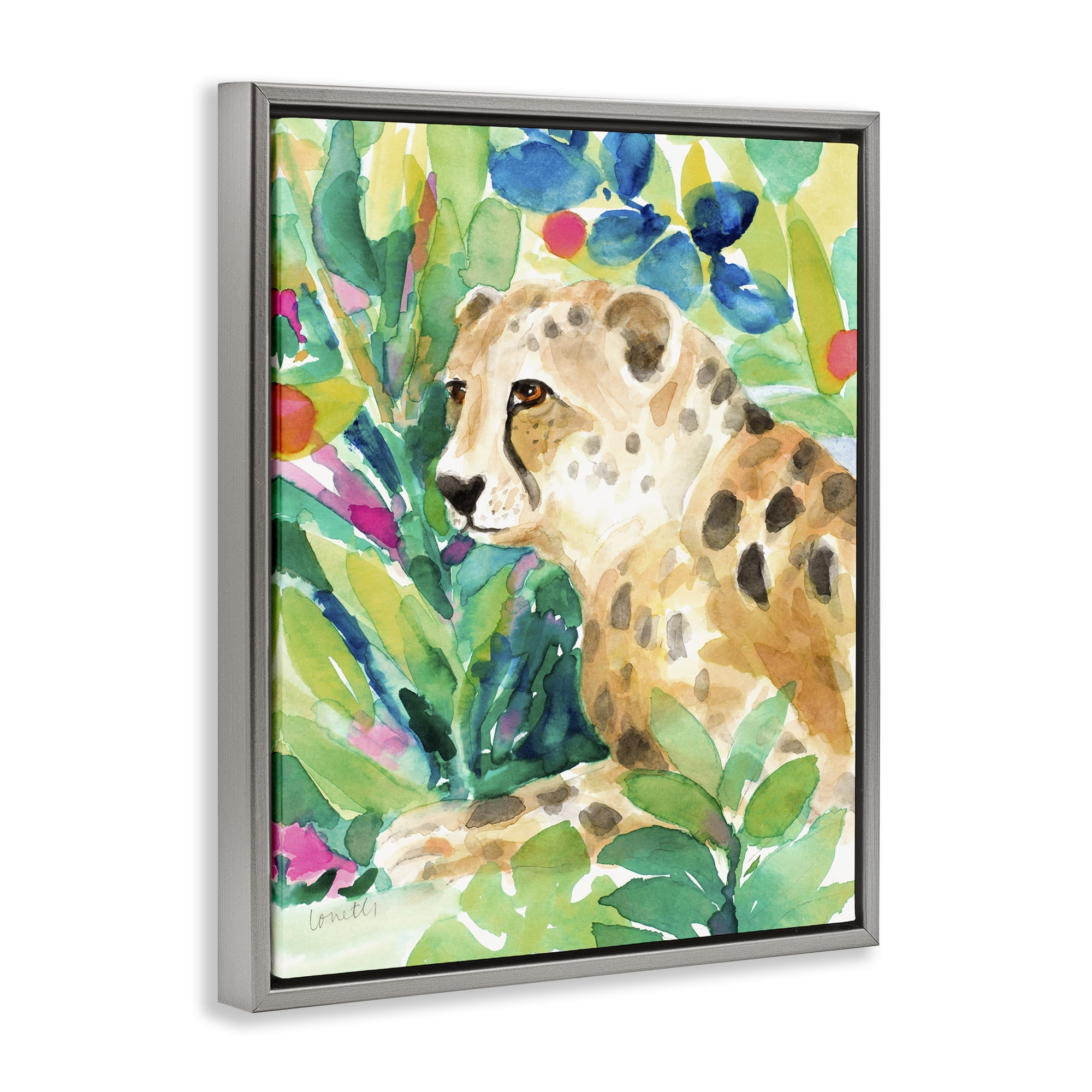Stupell Industries Vibrant Chillin' Cheetah Gray Framed Floater Canvas Wall Art, design by Lanie Loreth