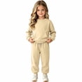 thumbnail image 3 of XAOFW Girl Outfits Long Sleeve Solid Color Sweatshirt Jogger Sweatpants Little Girls Fall Winter Cozy Clothes Sets 10-11 Years, 3 of 9