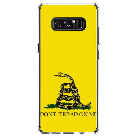 DistinctInk Clear Shockproof Hybrid Case for Samsung Galaxy Note 8 - TPU Bumper, Acrylic Back, Tempered Glass Screen Protector - Don't Tread On Me - Gadsden Flag