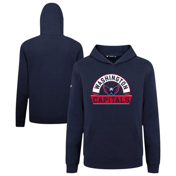 Youth Levelwear Navy Washington Capitals Podium Banner Arch Pullover Hoodie