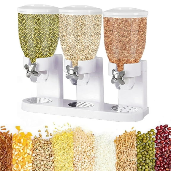 Triple Food Dispenser, Candy Dispenser, Dry Cereal Grain Dispenser Machine, Food Storage Container Perfect as A Nuts, Rice, Granola, Cereal Dispenser & More for Pantry Snack with 3 Cup for Kitchen