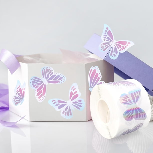 Adhesivos Redondos de Mariposas Láser para Decoración Navideña, 500 Unidades, 5,1 X 5,1 X 2,7 Cm | Multicolor | Ideales para Scrapbooking, Empaquetado de Regalos y Manualidades.