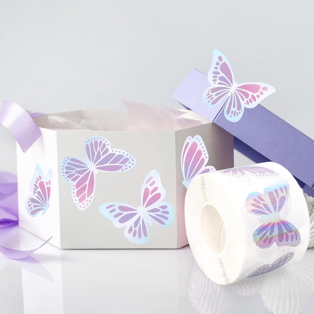 Butterfly Laser Holographic Round Sticker Labels | 1 Inch Self-Adhesive | Multicolor Paper | 500 Pack | Decorative Sealing for Gifts, Scrapbooking, Crafts | Easy Peel | 5.1x5.1x2.7cm