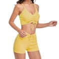 thumbnail image 1 of Decodeary Women Swimsuit Drawstring Strapped Solid Color Wireless Padded Sports Set Summer Vacation Polyester Swimwear Ladies Yellow XL, 1 of 6