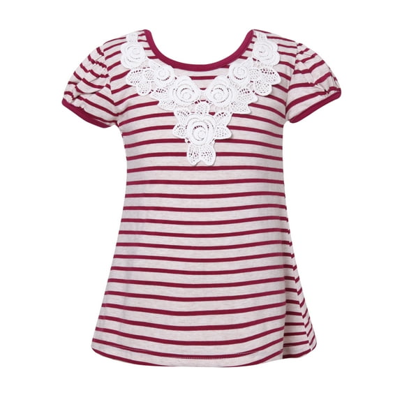 Richie House Girls' Striped T-shirt with Lace RH2276