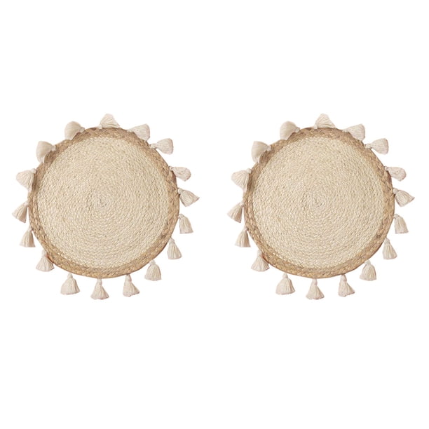 2X Cesta Tejida Decoración de la Pared Cesta Tejida Decoración de la Pared de Mimbre Colgante de Pared Pequeño Macramé Boho Arte de la Pared Decoración del Hogar