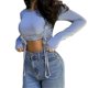 thumbnail image 5 of Women's Shirts Long Sleeves Slim Tee Drawstring Design Open Navel Tops For Spring Summer Party Club, 5 of 5