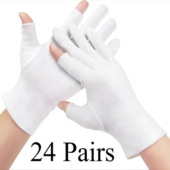 TELOLY 2026 New 24 Pairs Cotton Moisturizing Gloves Touchscreen-100% White Cotton Gloves for Dry Hands Sleeping Overnight Lotion Spa Treatment-Moisturizing Night Gloves