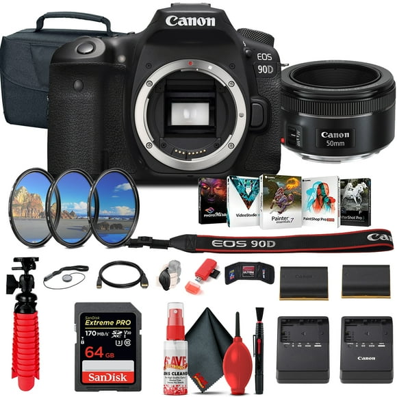 Canon EOS 90D DSLR Camera (Body Only) (3616C002) + Canon EF 50mm Lens + 64GB