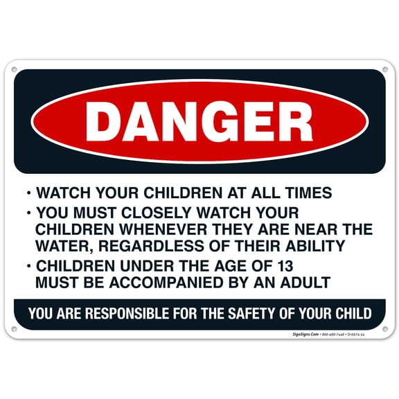 Watch Your Children At All Times You Must Closely Watch Your Children Sign, Pool Sign,
