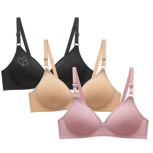 Kyusrd Full Coverage Bras For Women Adjustable Straps Wireless Push Up Small Cupt-Shirt Bralette Underwear Pattern Soild Color Soft Comfortable Underwear 3Pcs