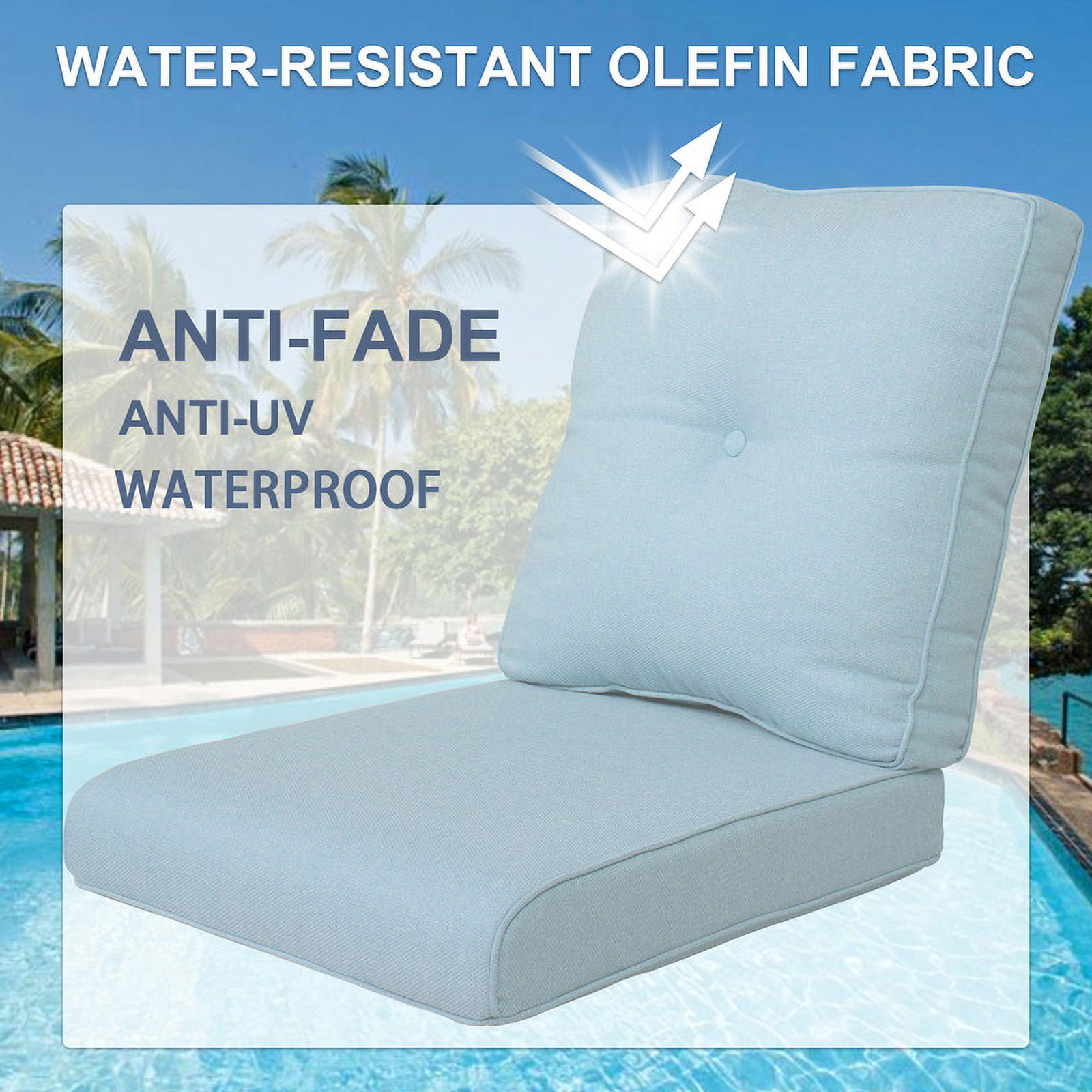 PARKWELL Outdoor 2-Piece Deep Seat Cushion,24 x 22, Water Repellent, Fade Resistant, Deep Seat Bottom and Back Cushion for Chair, Sofa, and Couch,Baby Blue