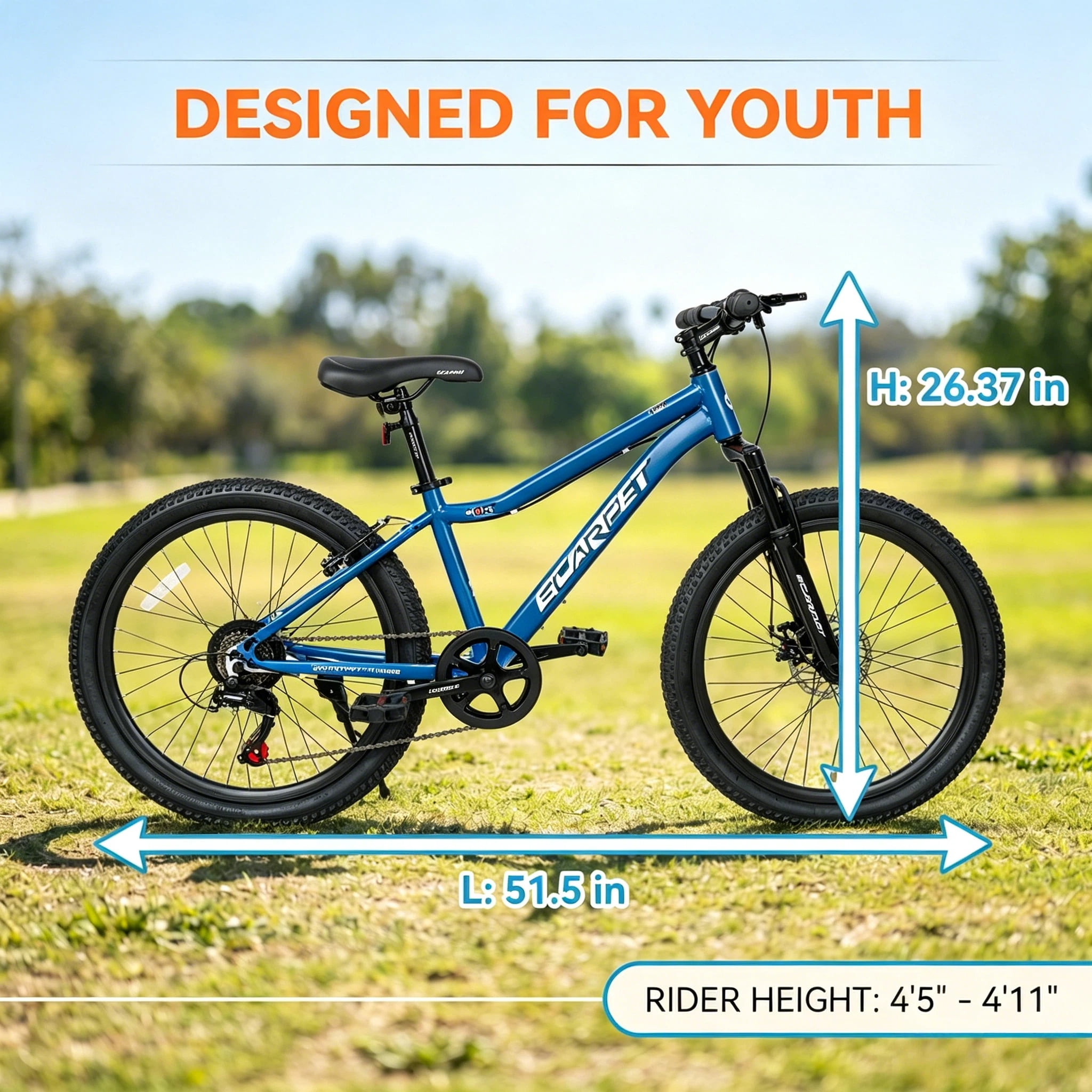 Ambifirner 24 Inch Mountain Bike with 7 Speeds & Front Suspension Durable Steel Frame, Alloy Rims & Disc Brakes Multiple Colors