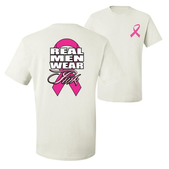 Wild Bobby, Real Men Wear Pink, Breast Cancer Awareness, Front and Back Men Graphic Tee, White, 3X-Large