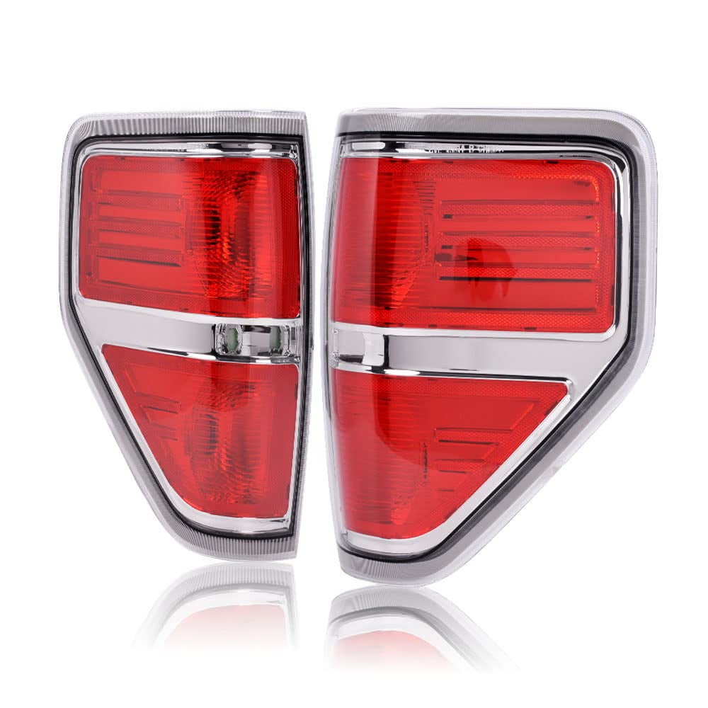 PIT66 Rear Tail Lights Brake Lamps Fit for 2009-2014 Ford F150 SVT Rear Brake Lamp Assembly Pair (Chrome Trim)