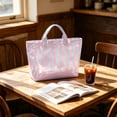 thumbnail image 4 of Bolso tote de PVC a rayas, brillante e impermeable, con asas reforzadas. Bolso de mano grande para playa, compras, viajes y uso diario. Bolso tote resistente y estructurado con asas reforzadas., 4 of 6