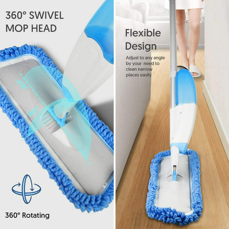 Bcooss Spray Mops for Floor Cleaning - Microfiber Floor Mop with 550ml Refillable Bottle 3 Washable Pads Kitchen Dry Wet Mop for Cleaning Hardwood