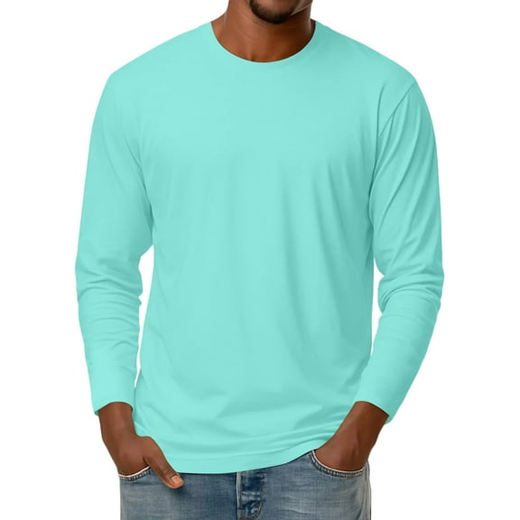 Kixjoy Thermal Long Sleeve Shirt Men Big and Tall Crewneck Shirts Long Sleeve Winter Slim Fit Warm Undershirts Lightweight Comfortable Basic Mens Pullover, Turquoise 2XL