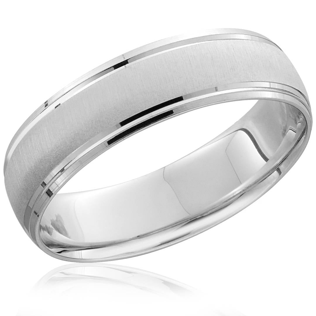 Platinum Wedding Band Mens Brushed High Polished Beveled