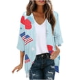 thumbnail image 2 of Gamivast Patriotic Cardigans for Women Star Print Open Front 3/4 Sleeve Loose Fit Western Tops Lightweight Kimono Cardigan 3/4 Sleeve Vacation Beach Wear outfits, 2 of 6