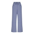 thumbnail image 7 of Lenpel Wide Leg Pants for Women Elastic High Waisted Drawstring Plaid Palazzo Pants Baggy Casual Trousers with Pockets(Blue,Medium), 7 of 7