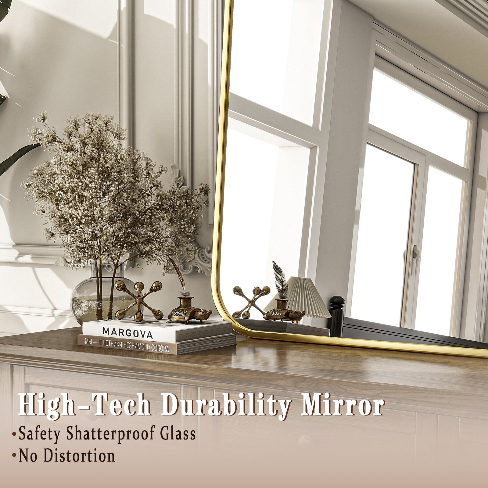 Gleamira 20"x28" Round Edge Rectangular Bathroom Mirror Wall Mounted, Gold