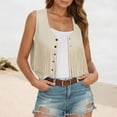 thumbnail image 4 of Fringe Vest for Women 2025 Sleeveless Suede 70s Hippie Western Cowgirl Tassel Button Vest Jackets Outerwear, 4 of 5