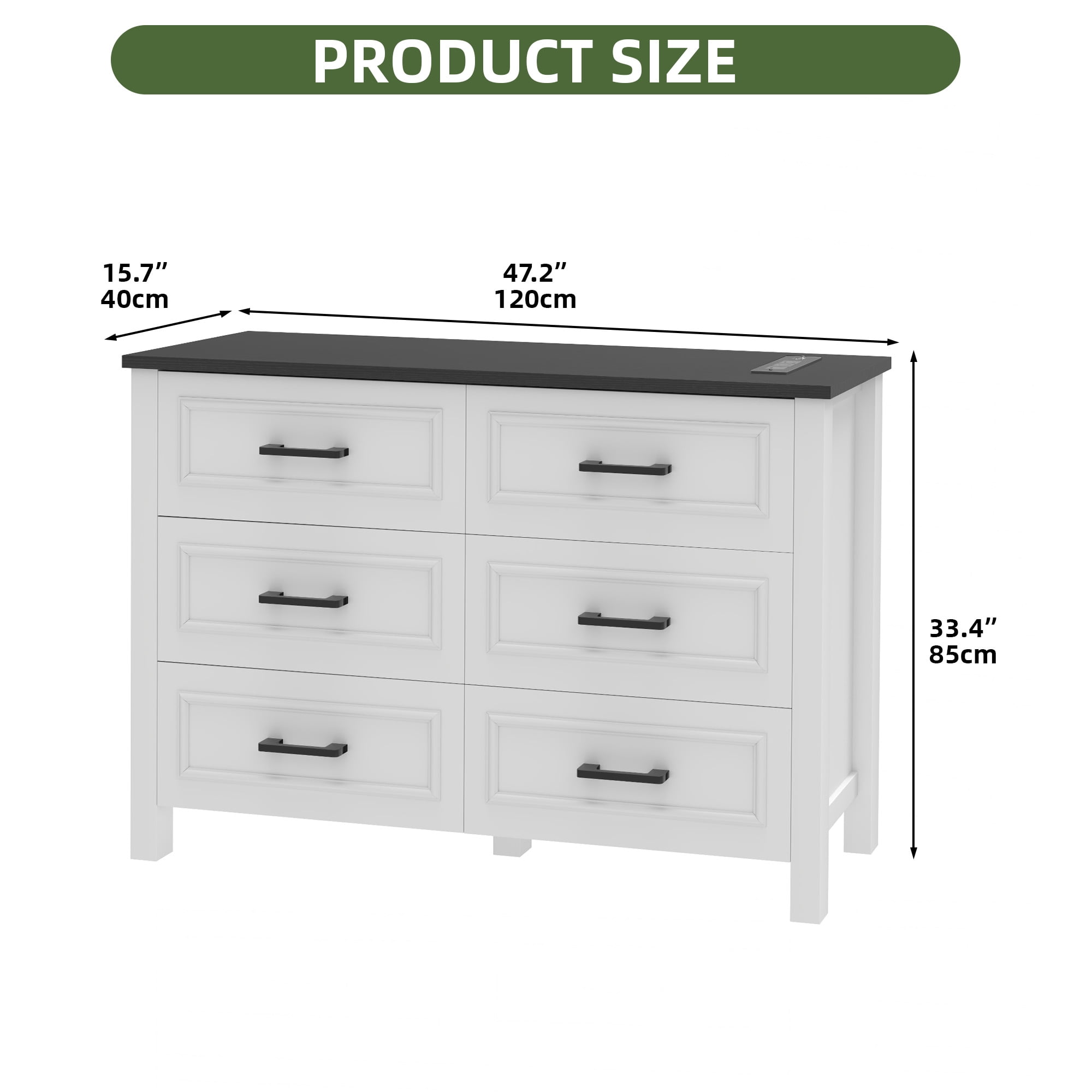 Uforic 6 Drawer Wooden Dresser & TV Stand with Built-in Power Outlet, Sturdy Storage Cabinet for , Living Room, Entryway White