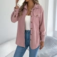 thumbnail image 2 of WTOBBY Women's Corduroy Shirt Jacket, Lapel Collar Single Breasted Button Front, Long Sleeve Casual Overshirt, Solid Color Vintage Style, Comfortable Loose Fit,Pink L, 2 of 4