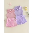 thumbnail image 3 of BemeyourBBs Toddler Baby Girl Summer Clothes Little Baby Girl Summer Outfits Ribbed Knit Turn Down Collar Sleeveless Tank Vest Tops Bowknot Print Skort Shorts Skirt Set, 3 of 9