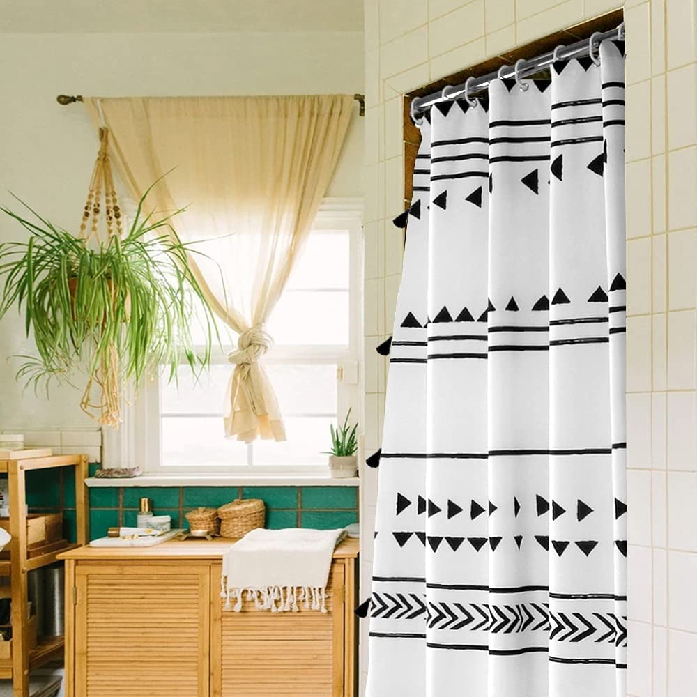 aoselan Black and White Boho Shower Curtain Set Chic Triangle Geometric