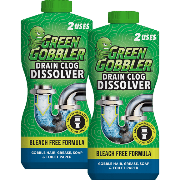 Green Gobbler Drain Clog Remover, Unscented, 15.5 Fluid Ounce, 2 Count, 2 Pack