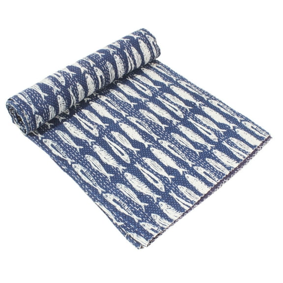 Indian Kantha Quilt Block Printed Kantha Blanket Cotton Kantha Bedspread Kantha Coverlet Throw king Size Kantha Bedcover 90x108