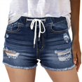 thumbnail image 1 of Cathalem Denim Shorts Ripped Stretchy Frayed Raw Hem Hot Jean Short,Navy XL, 1 of 1