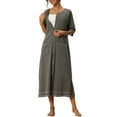 thumbnail image 2 of INSPIRE CHIC Women Zipper Robe Long Sleeve Loungewear Housecoat Midi Nightgown with Pockets 2XL Gray, 2 of 6