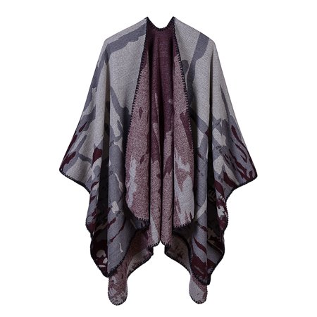 Women Shawl Poncho Faux Cashmere Colorblock Camouflage