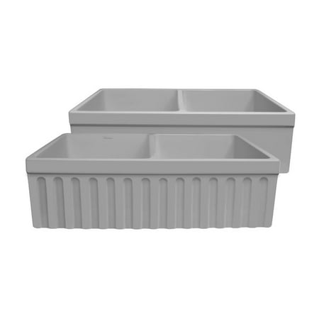 HomeStock French Fabulous Reversible Matte Double Bowl Kitchen Sink with Fluted 2 Lip Front Apron on One Side and 2 1/2 Lip Plain on the Opposite Side