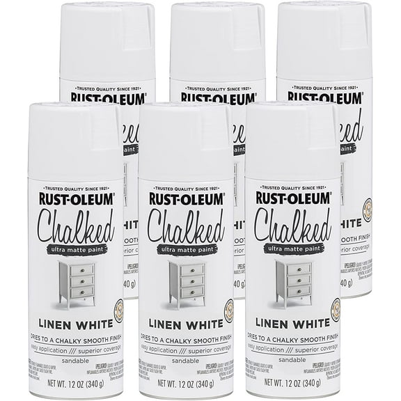 Rust-Oleum 302591-6PK Chalked Ultra Matte Spray Paint, 12 Ounce (Pack of 6), Linen White