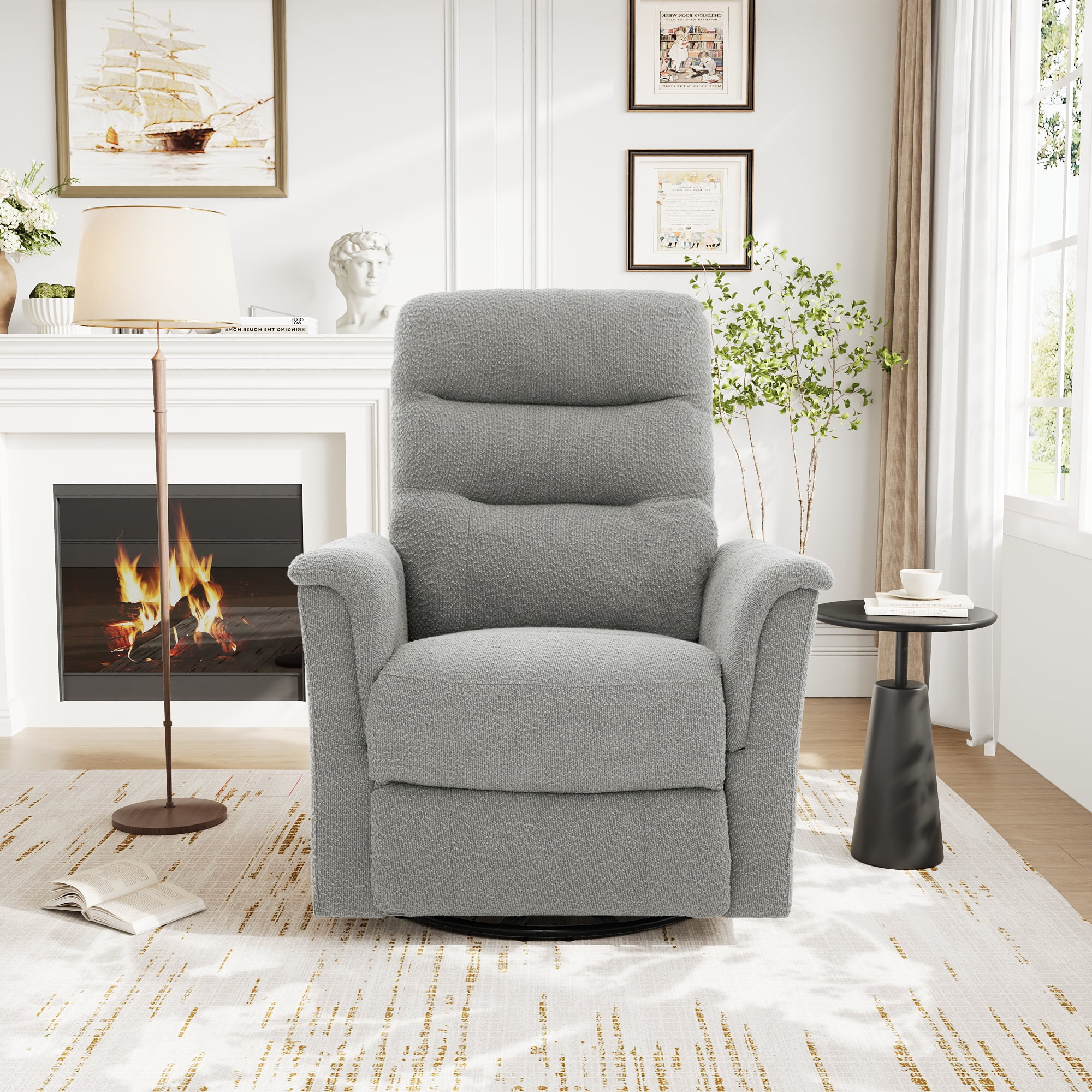 Euroco Manual Recliner Chair, 270° Swivel Rocker Chair with 8-Point Massage Function and Adjustable Backrest,Nursery Rocking Recliner for Living Room, Bedroom and Nursery,Grey