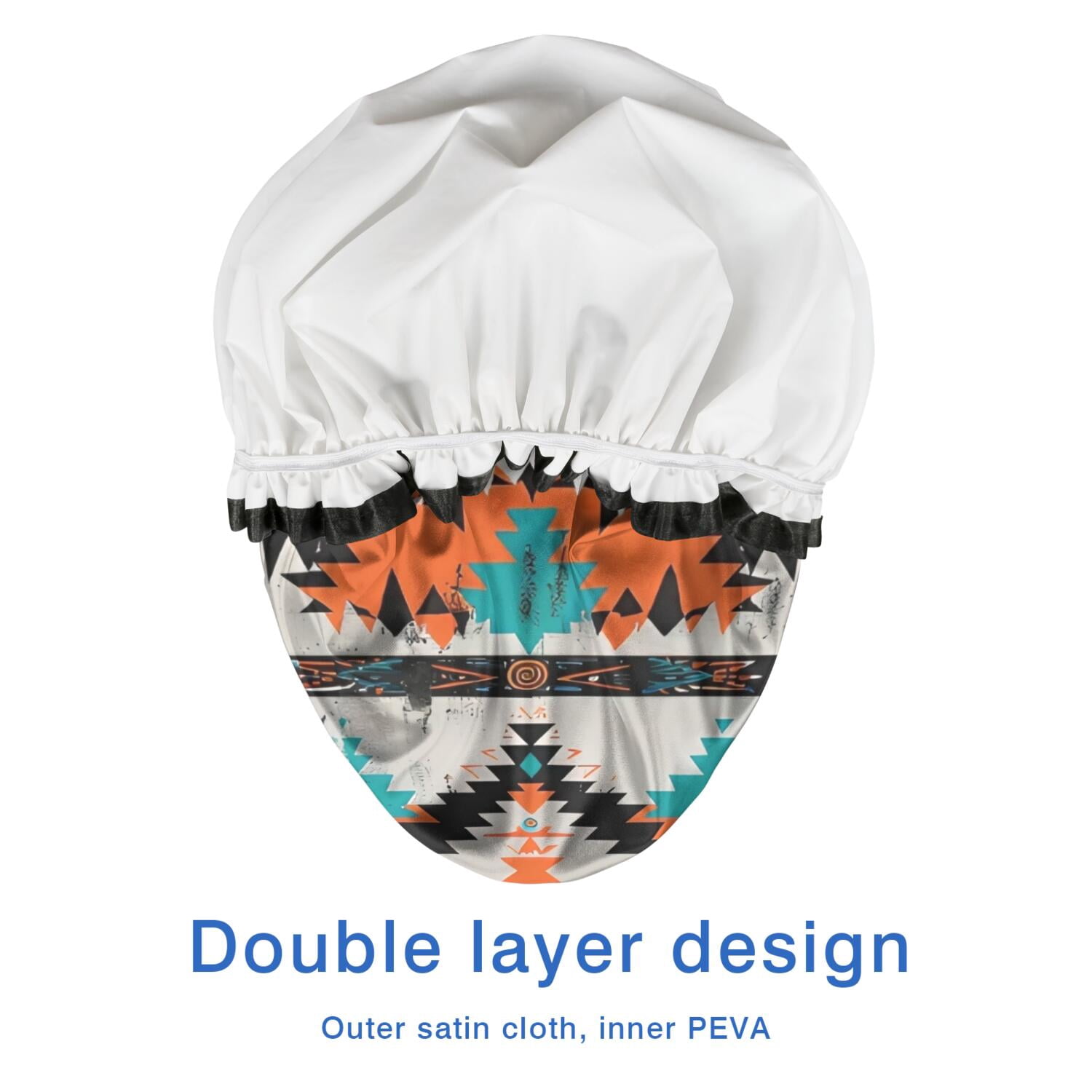 Shower Caps,Colorful Geometric Triangle Diamond Pattern Waterproof Shower Cap for Women 4 Pieces,Double Reusable Hair Cover for Shower PEVA Elastic Stretch Hem
