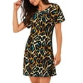 thumbnail image 2 of Fuzoiu Teal Leopard Print Women Nightgowns, Soft Comfy Lightweight Short Sleeves Sleepwear,Crew Neck Loungewear, 2 of 6